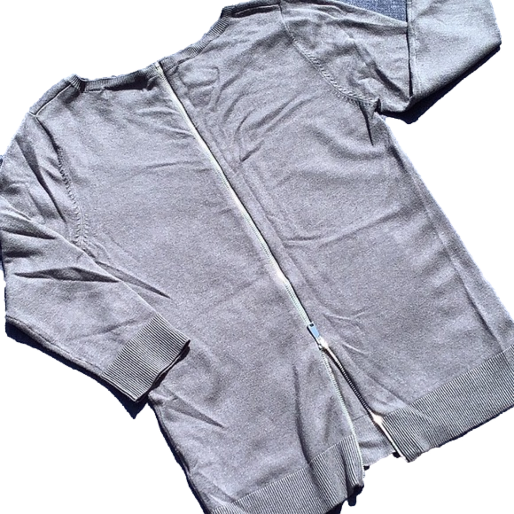525 America 3/4 sleeve Grey sweater with Back Zipper Detail Womans Sz S